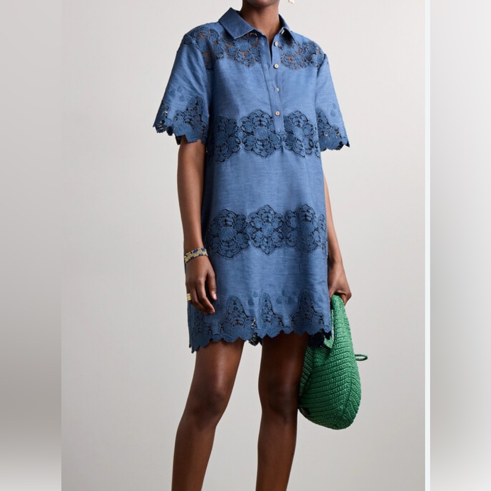Miguelina NWOT Elle Embroidered Tunic Dress in Indigo Denim Size Large